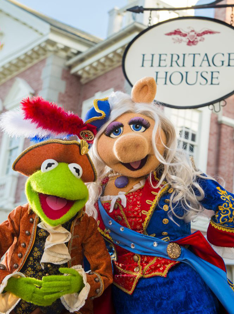 Beginning in October 2016, the Muppets will star in an all-new live show at Magic Kingdom Park, called The Muppets Present: Great Moments in American History. Sam Eagle, the fiercely patriotic American eagle, will join Kermit the Frog, Miss Piggy, Fozzie Bear, The Great Gonzo and James Jefferson, town crier of Liberty Square, as they gather outside The Hall of Presidents to present historical tales in hysterical Muppets fashion. (Chloe Rice, photographer) 
