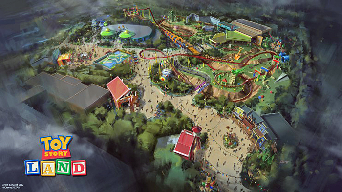 Toy Story Land at Disneys Hollywood Studios in Florida  The reimagining of Disneys Hollywood Studios will take guests to infinity and beyond, allowing them to step into the worlds of their favorite films, starting with Toy Story Land. This new 11-acre land will transport guests into the adventurous outdoors of Andys backyard. Guests will think theyve been shrunk to the size of Woody and Buzz as they are surrounded by oversized toys that Andy has assembled using his vivid imagination. Using toys like building blocks, plastic buckets and shovels, and game board pieces, Andy has designed the perfect setting for this land, which will include two new attractions for any Disney park and one expanded favorite. (Disney Parks) 