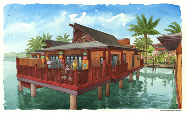 Disneys Polynesian Villas & Bungalows at Disneys Polynesian Village Resort will feature 20 Bungalows on Seven Seas Lagoon and 360 Deluxe Studios, the largest at the Walt Disney World Resort. The Bungalows will be the first of this type of accommodation at Disney, sleep up to eight guests, and feature a plunge pool where guests can enjoy views of fireworks over Magic Kingdom Park. This resort will also be the first to have connecting Deluxe Studios. The first phase of Disneys Polynesian Villas & Bungalows is scheduled to open in 2015. (Disney) 